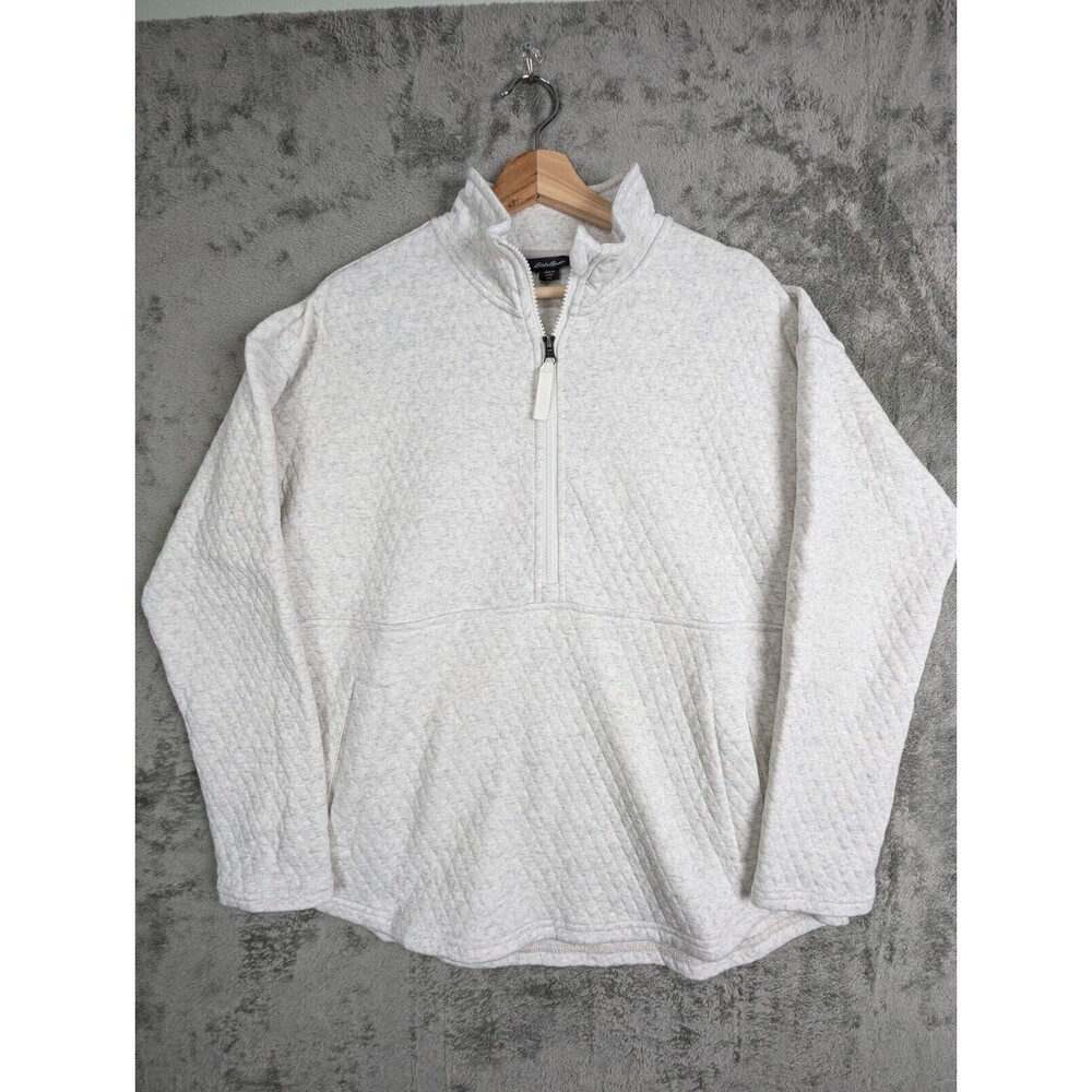 Eddie Bauer 1/2 Zip Quilted Sweatshirt Men's L White Pullover Mock Neck NWOT